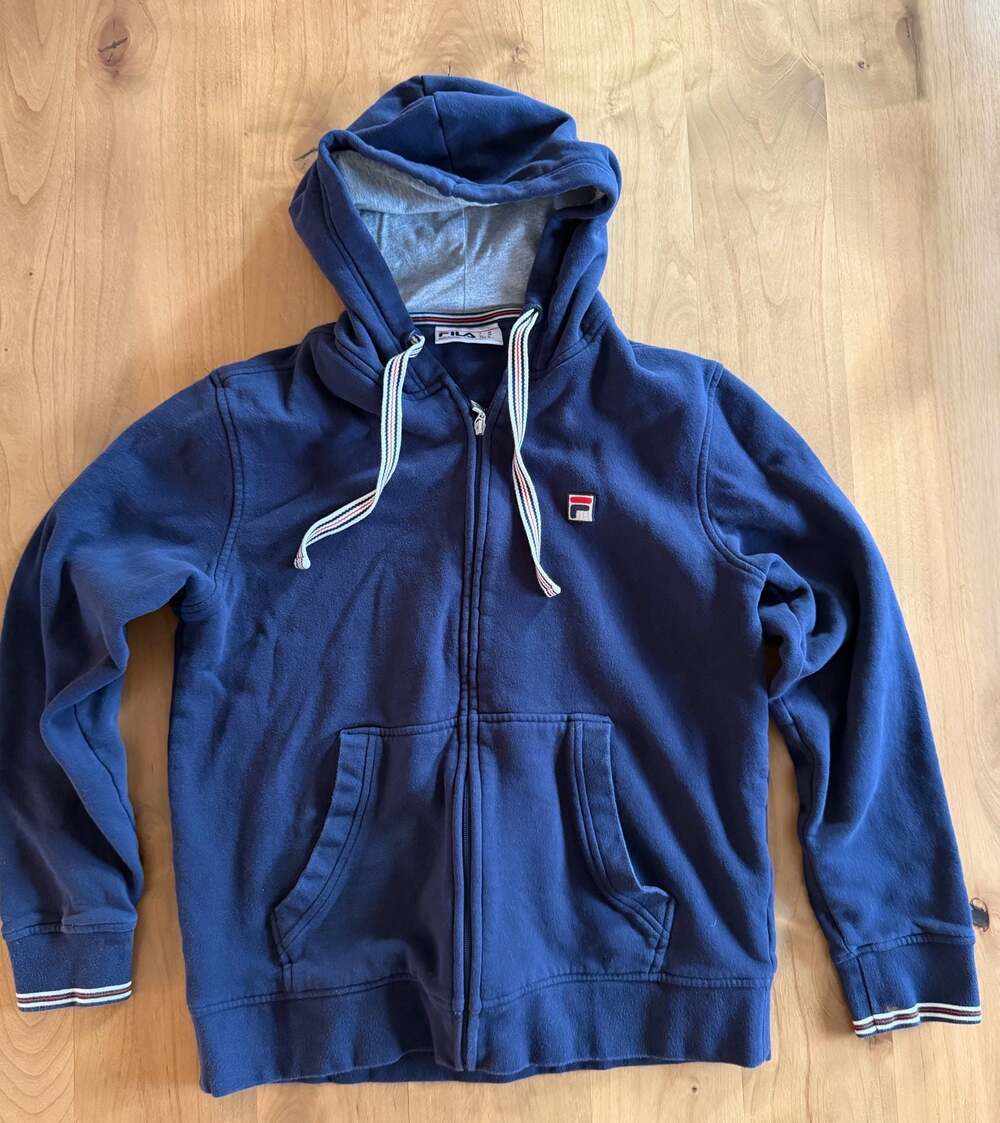 Fila Tenconi Full Zip Hoodie in Navy Blue with Striped Drawstrings Med